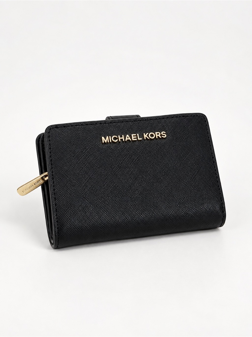 Michael Kors Jet Set Small Black Leather Wallet Gold Hardware